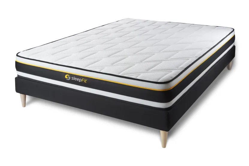Ensemble Matelas Sommier 135x190 cm - Sommier Noir (en kit) - Soft