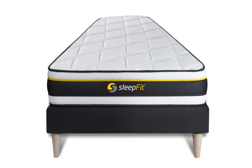 Ensemble Matelas Sommier 90x190 cm - Sommier Noir (en kit) - Soft